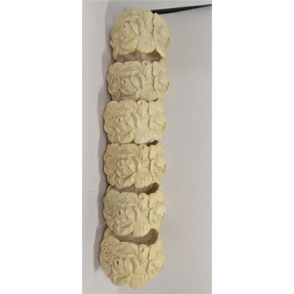 Set of 6 beige carved roses floral napkin rings